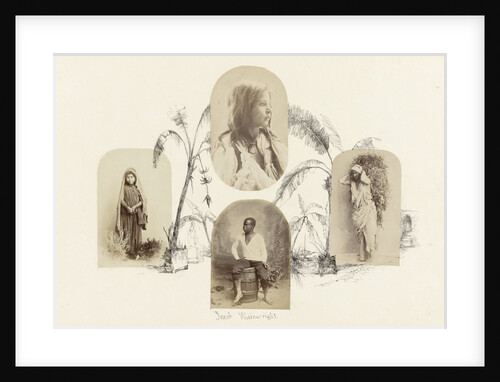 India, genre portrait of veiled girl drawing lined by palm trees by Anonymous