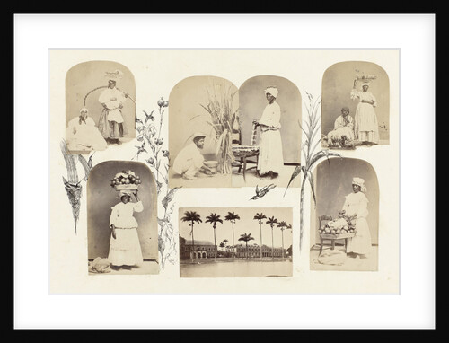 British Guiana, genre portrait of two women with baskets and bamboo bordered by flora by Anonymous