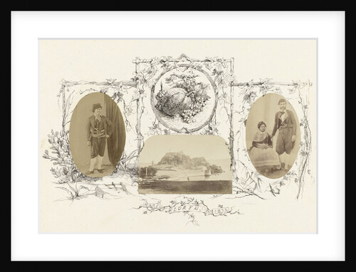 Corfu, portrait of man in costume, surrounded by drawings of flora around branches framework by Anonymous