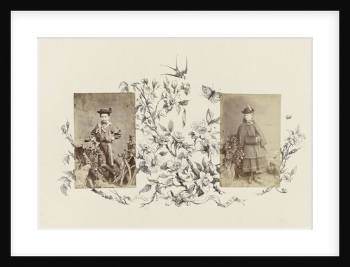 Portrait of M. P. Salmon as a girl in rustic setting bordered by drawing flora by Anonymous
