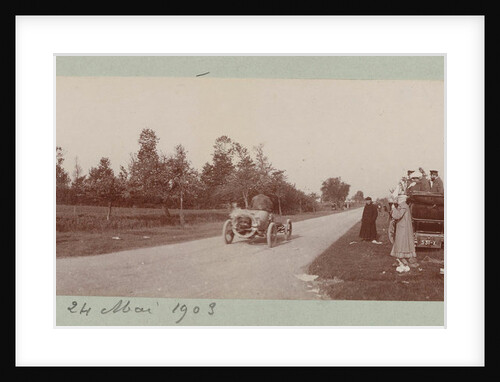 Country road with two cars and spectators by Anonymous