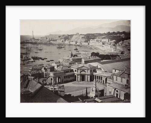 View of the bay of Genoa with a railway station in the foreground, Italy by Anonymous