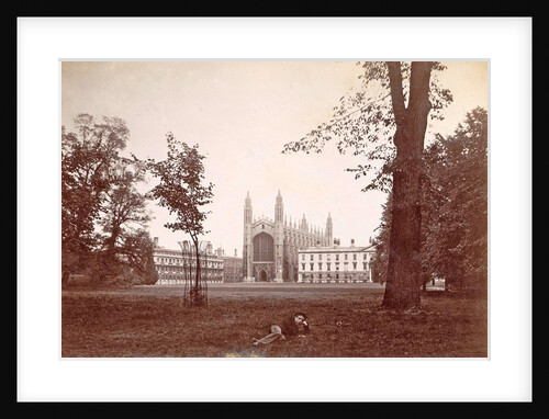 Chapel of King's College, Cambridge, with a man in the foreground lying on a lawn UK by Anonymous