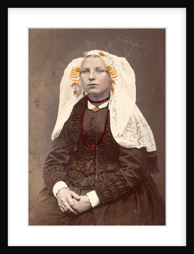 Portrait of a woman in costume of Beijerland by Andries Jager