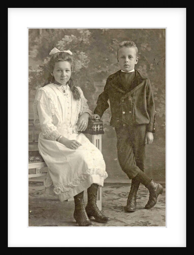 Studio Portrait of a boy and a girl for a background cloth by Josephus Hendrikus Petrus Coppens