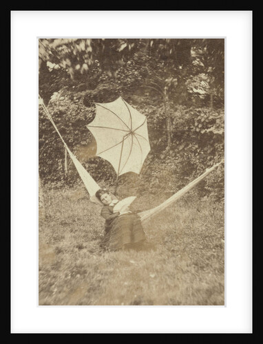 Portrait of a woman in a hammock with a parasol by Anonymous