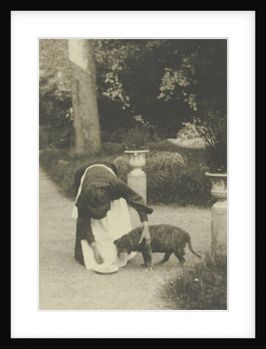 Woman with a dog in a garden by Anonymous
