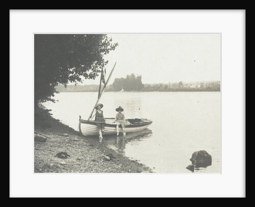 Children with a rowing boat on the bank of a river or lake by Anonymous