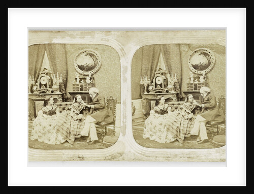 Scene in living room, man reads two women letter by Anonymous