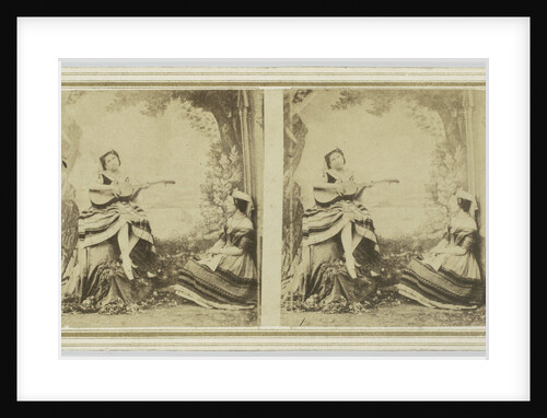 Scene, woman with guitar, another woman listening by Anonymous