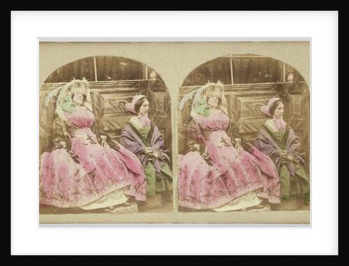 Scene in interior: young woman with sleeping elderly woman, another woman is looking to corner by Anonymous