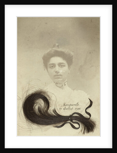 Portrait, memory of a deceased young woman named Marguerite; in the picture is a lock of hair glued by Anonymous