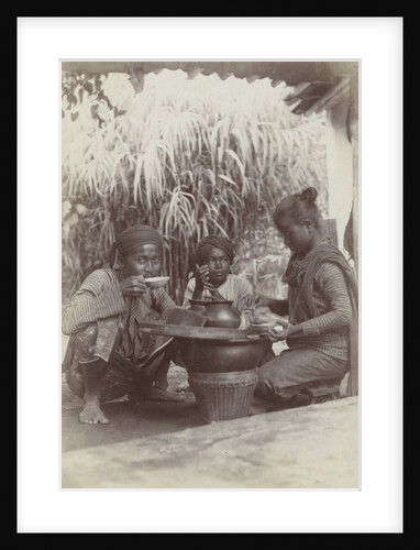 Coolies eat and drink crouching between the work, Indonesia by Anonymous