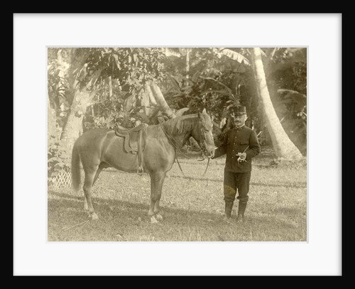 Portrait of a soldier with horse in the Dutch East Indies, Indonesia by Anonymous