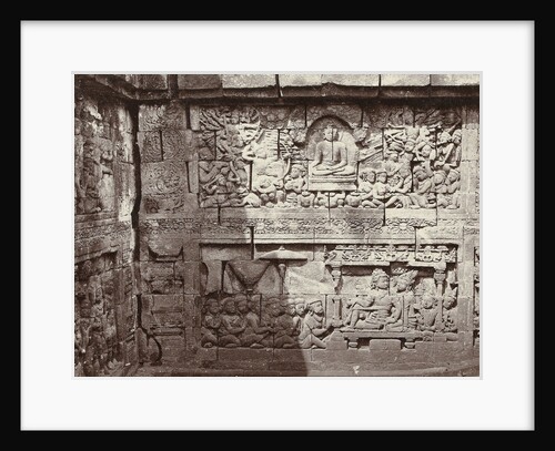 Relief in one of the layers of the Borobudur Indonesia by Woodbury & Page