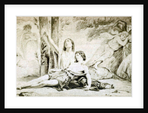 Virgil scene from the Bucolica, Lamentation dead amid nymphs by F. Barrias