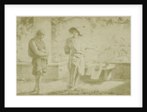 Quinti Horatii Flacci Epistolarum, two men on patio by Anonymous