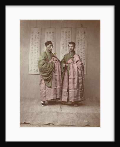 Portrait of two Chinese Buddhist monks with rosary, bell and slit drum by Baron Raimund von Stillfried und Ratenitz