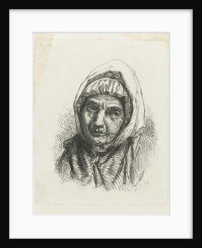 Face of an old woman with a headscarf by Jacob Taanman