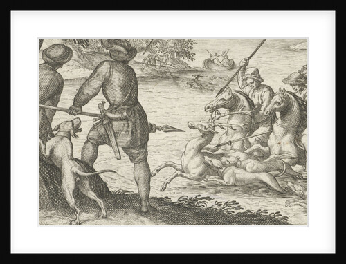 River landscape with deer hunting, Egbert Jansz by Antonio Tempesta