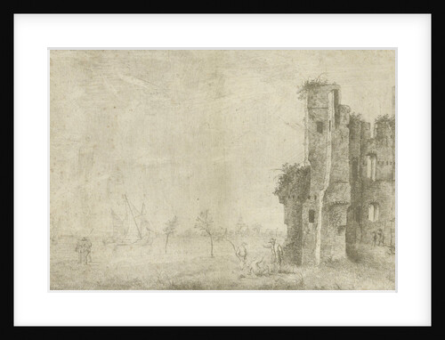 Ruin on a river by Hendrik Kobell