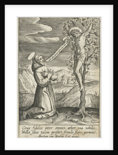 Kneeling saint for Christ on the cross by Abraham van Merlen