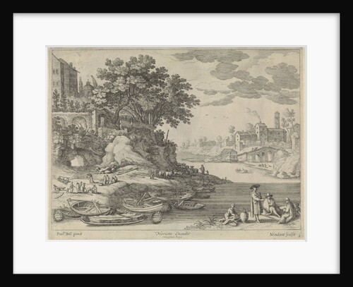 port with rowboats, figures and cattle by Lodewijk XIII
