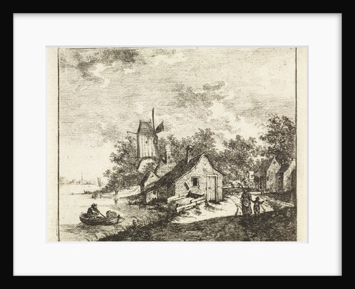 Village on a river by Johannes Huibert Prins