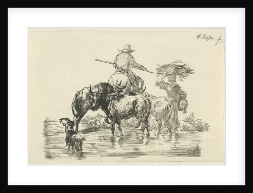 shepherd and shepherdess wade through a stream by Frederik Cornelis Rose