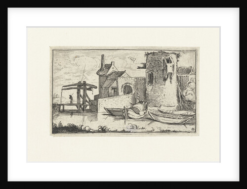 building with dilapidated tower with a drawbridge by Anonymous