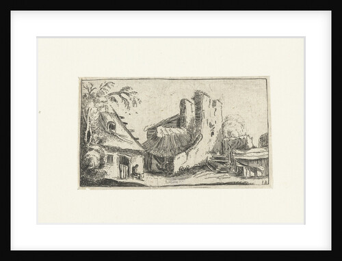 Farmhouse with ruins of a wall by Anonymous