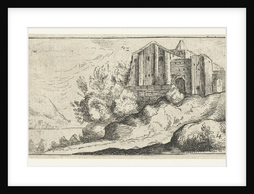 Buildings on a rock by a river by Anonymous