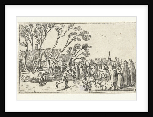 Skaters on the ice at a farm by Claes Jansz. Visscher II