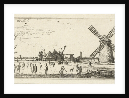 Skaters on the ice at a mill near Penningsveer by Esaias van de Velde