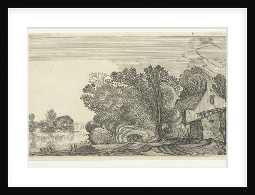Farmhouse between trees on a river by Anonymous