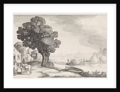 Transport of hay on a river with Haarlem, The Netherlands in the distance by Jan van de Velde II
