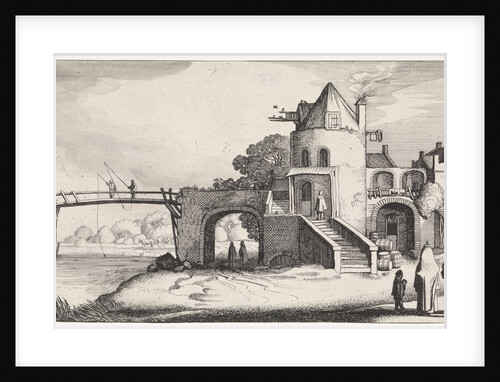 Tollhouse with wooden bridge over the river by Jan van de Velde II