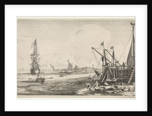 Harbor with fishermen bring in their nets by Cornelis Claesz. van Wieringen