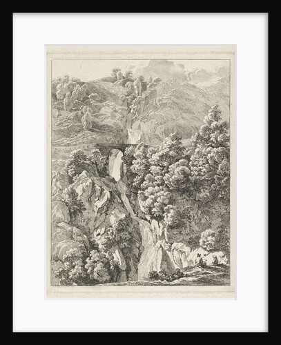Rocky Landscape with a waterfall by Hendrik Voogd