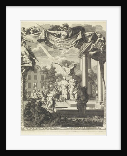 The wedding couple is standing on the steps of a classical buildin by Jan Wandelaar