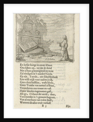 Standing man in an excavated tomb by Arnold Houbraken