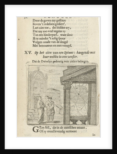 Two figures watching a spider web by Arnold Houbraken