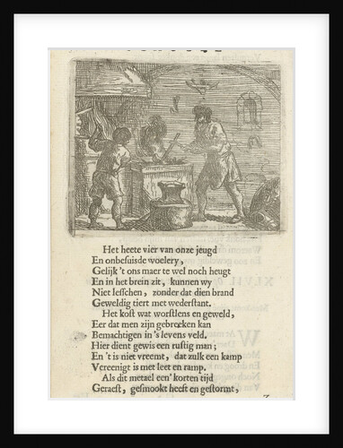 Two figures in the interior of a smithy by Arnold Houbraken