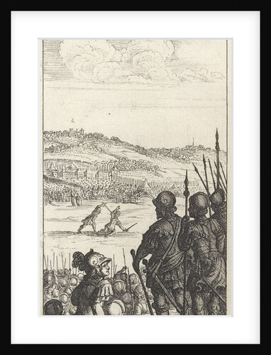 Two men fighting at an army camp by Gerrit van Goedesberg