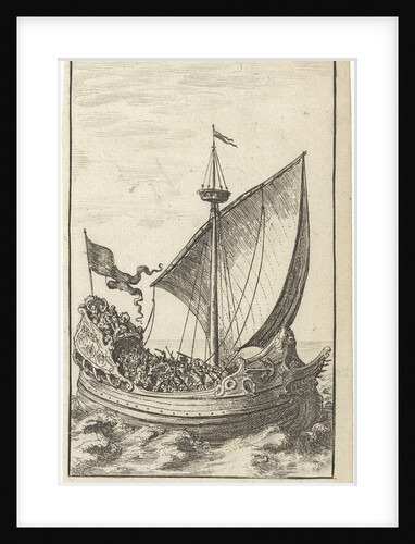 Galley with soldiers at sea by Gerrit van Goedesberg