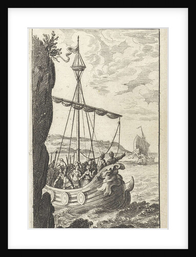 Two galleys with soldiers at sea by Gerrit van Goedesberg