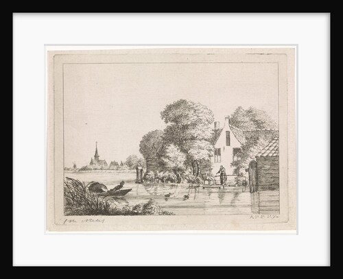 Angler and a woman before a house by A. van de Velde