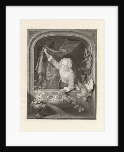 Woman with basket of fruit in the hand at the window by Henricus Wilhelmus Couwenberg
