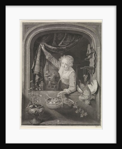 Woman with basket of fruit in the hand at the window by Henricus Wilhelmus Couwenberg