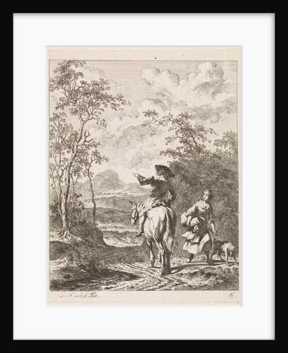 Horseman ask the way to a girl with dog by Leendert Overbeek